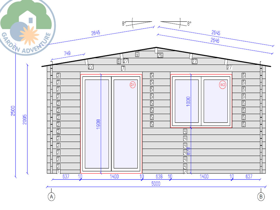 Trentino Plus 5x3 Log Cabin